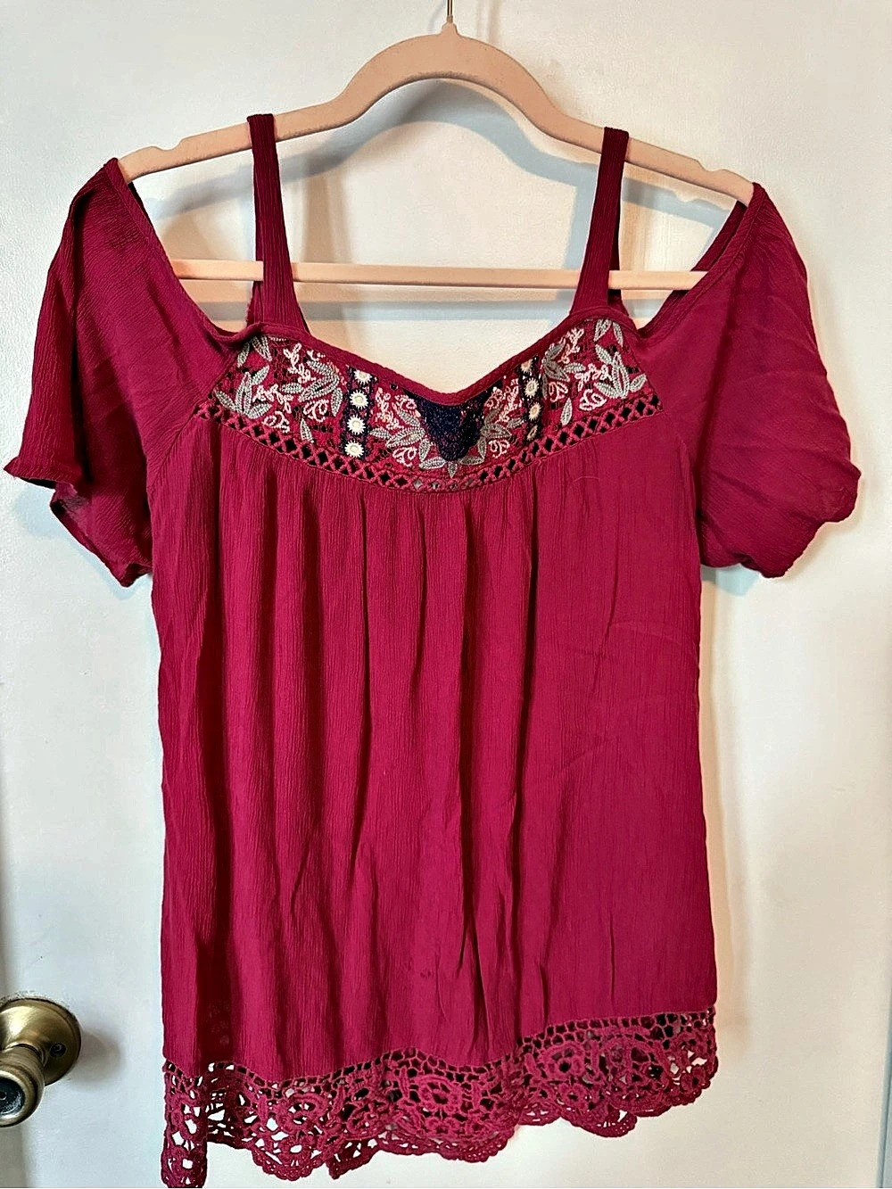 KNOX ROSE Floral Lace Trim Blouse in Pink